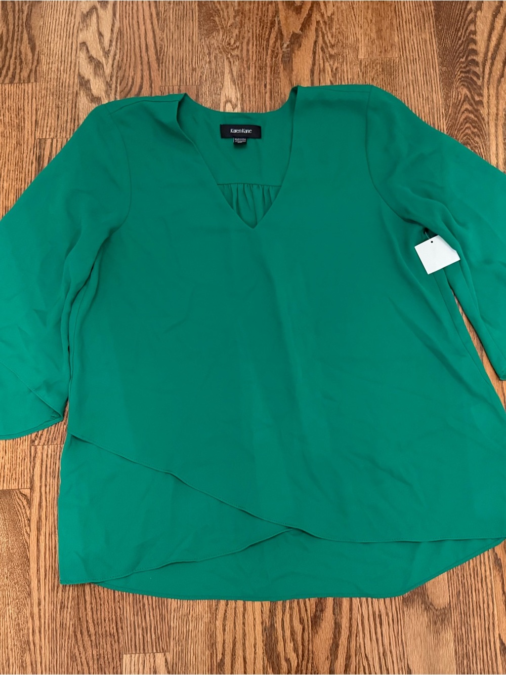 Karen Kane Green V-Neck Layered Blouse Medium Petite